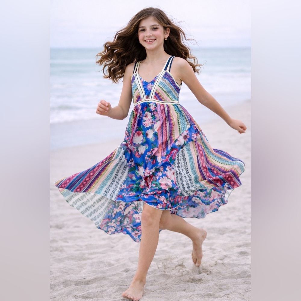 NEW Truly Me Hi Lo Chiffon Girls Tween Maxi Dress 8 12 Cruise Tropical Vibe